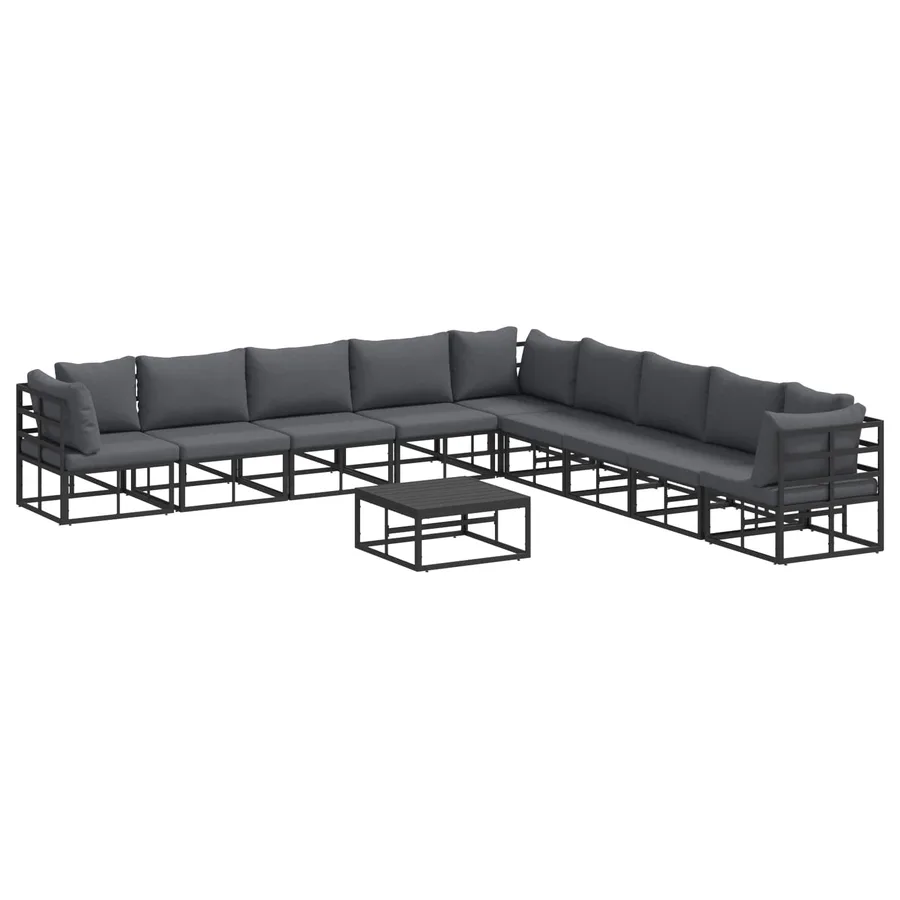 Ensemble de canapé de jardin avec coussin 10 pcs Noir Aluminium - 2