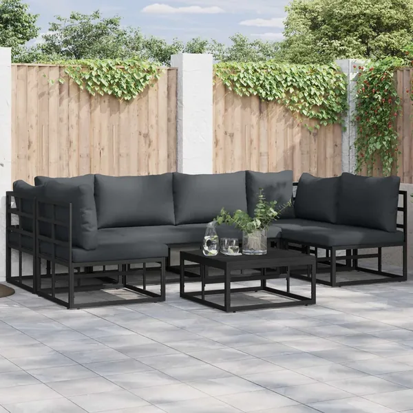 Ensemble de canapé de jardin avec coussin 7 pcs Noir Aluminium
