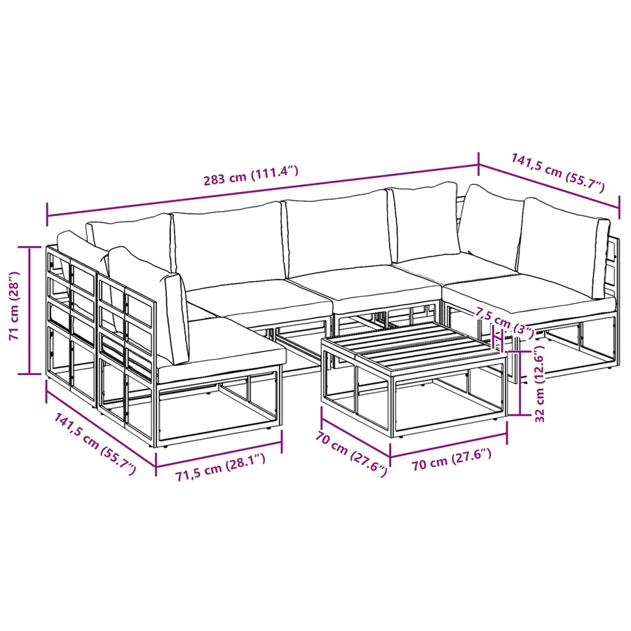 Ensemble de canapé de jardin avec coussin 7 pcs Noir Aluminium - 14