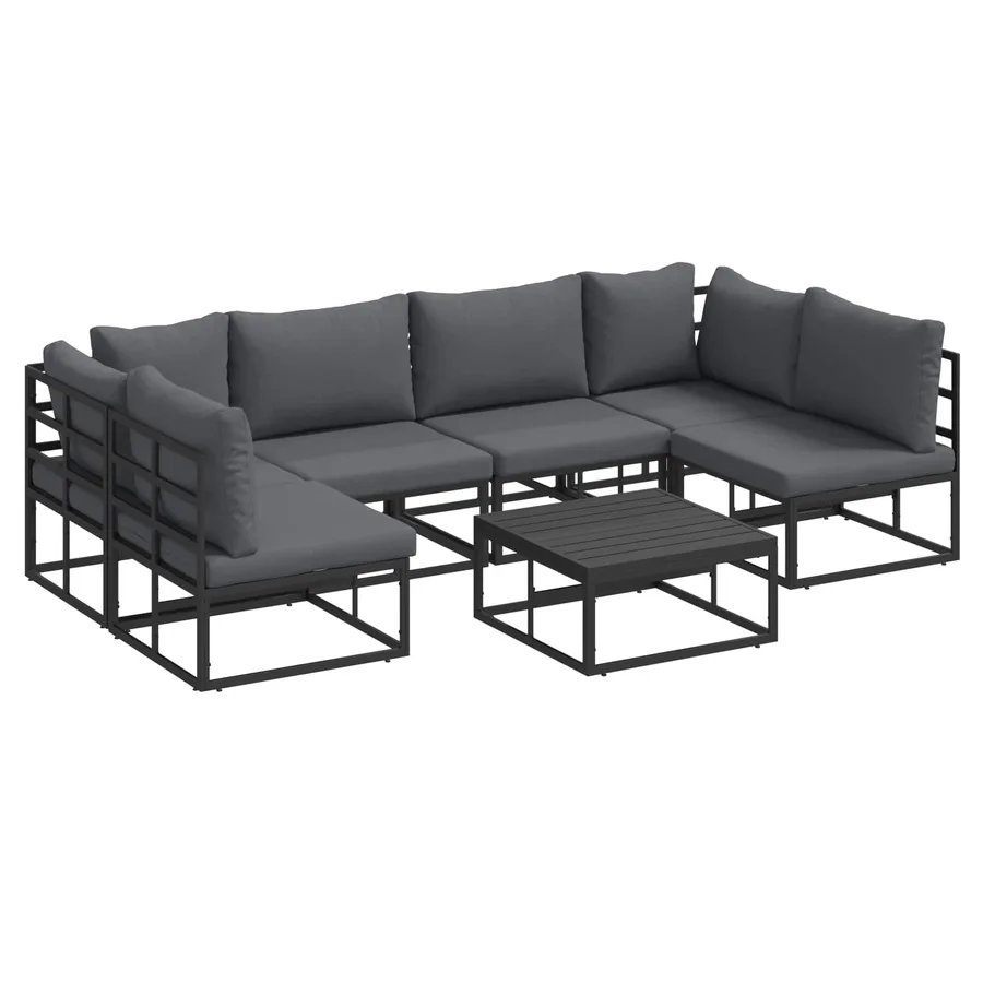 Ensemble de canapé de jardin avec coussin 7 pcs Noir Aluminium - 2