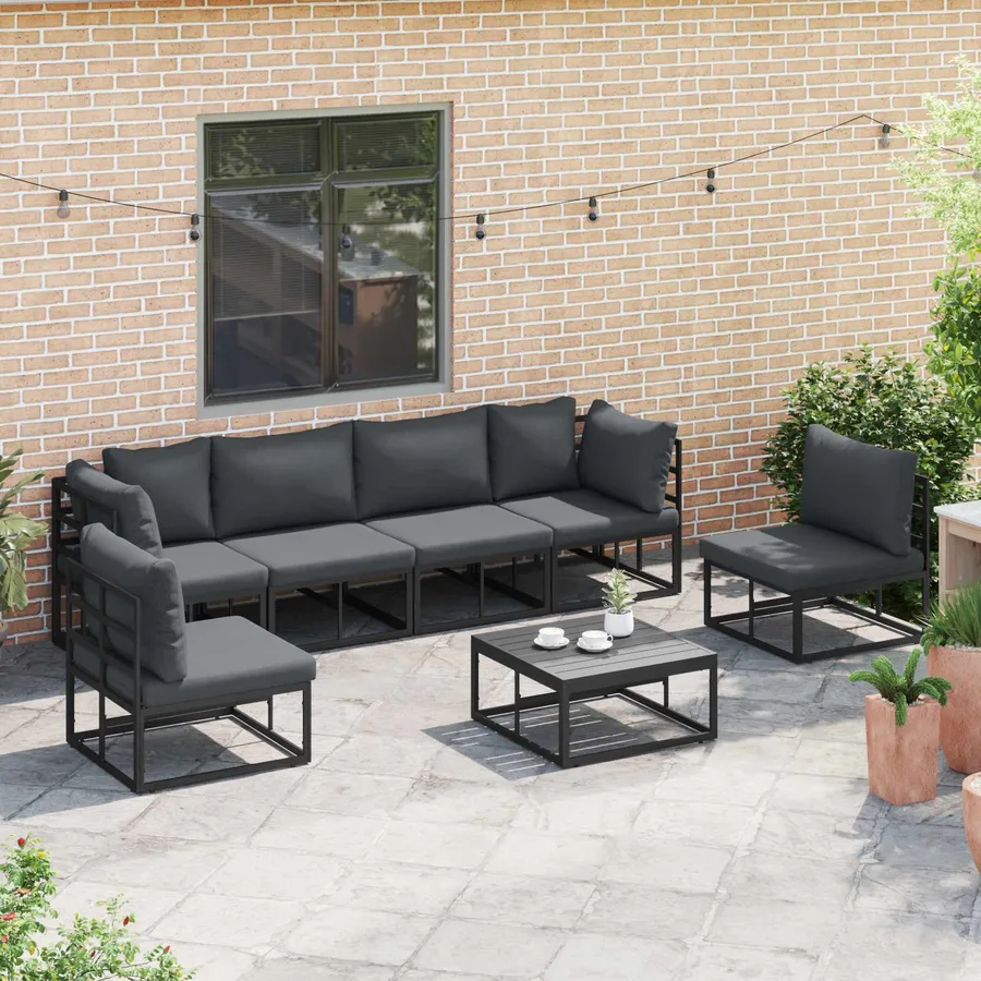 Ensemble de canapé de jardin avec coussin 7 pcs Noir Aluminium - 5