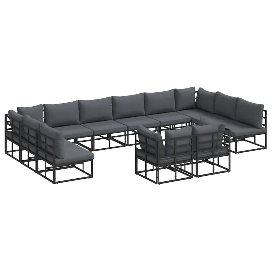 Ensemble de canapé de jardin avec coussin 12 pcs Noir Aluminium - 2