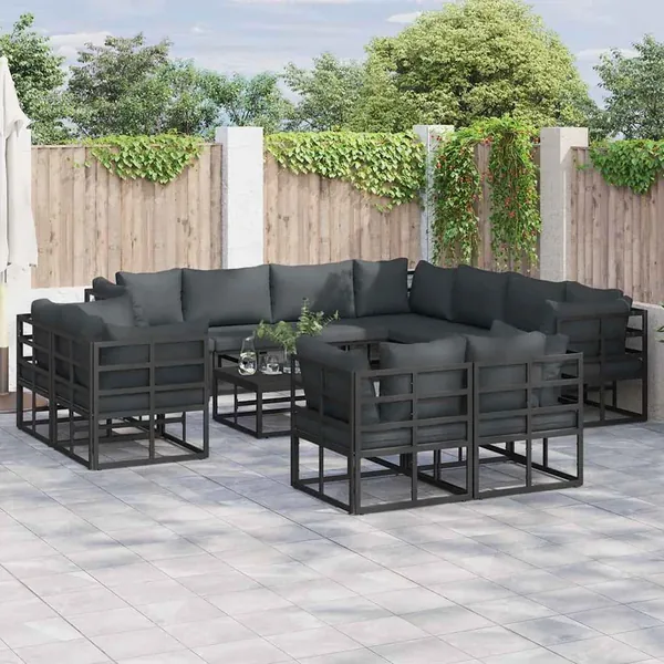 Ensemble de canapé de jardin avec coussin 11 pcs Noir Aluminium