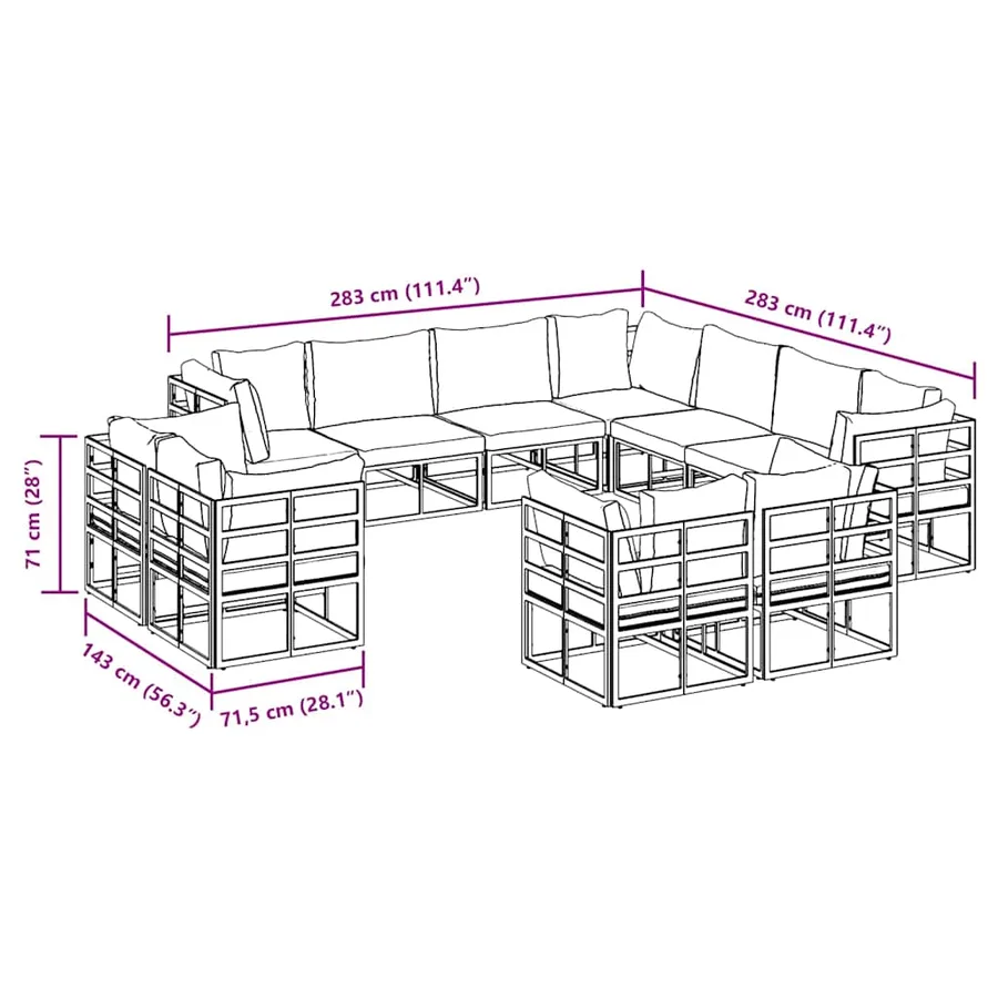 Ensemble de canapé de jardin avec coussin 11 pcs Noir Aluminium - 11