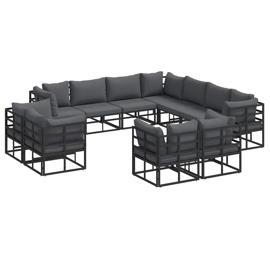 Ensemble de canapé de jardin avec coussin 11 pcs Noir Aluminium - 2