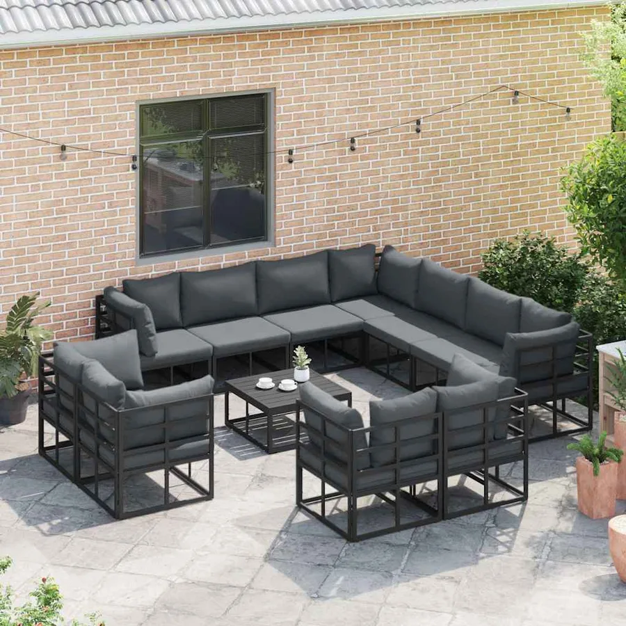 Ensemble de canapé de jardin avec coussin 11 pcs Noir Aluminium - 3