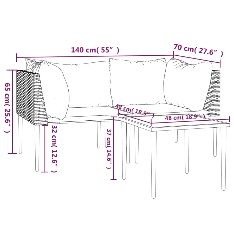 Salon de jardin 3 pcs avec coussins Gris Résine tressée - 10
