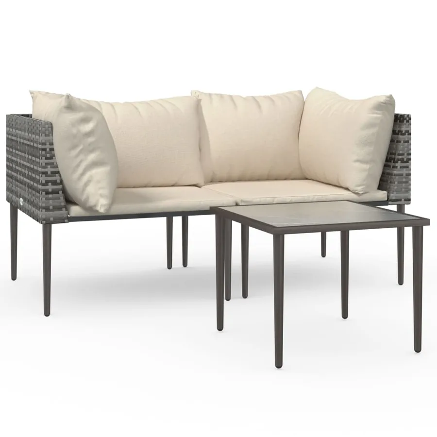 Salon de jardin 3 pcs avec coussins Gris Résine tressée - 2