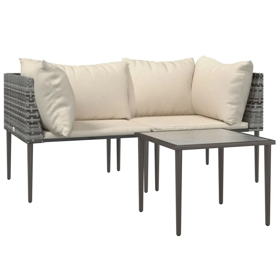 Salon de jardin 3 pcs avec coussins Gris Résine tressée - 3