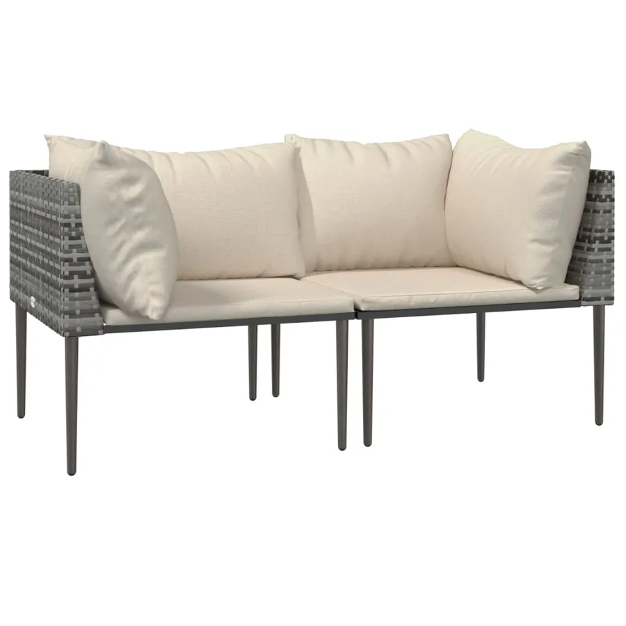 Salon de jardin 3 pcs avec coussins Gris Résine tressée - 4