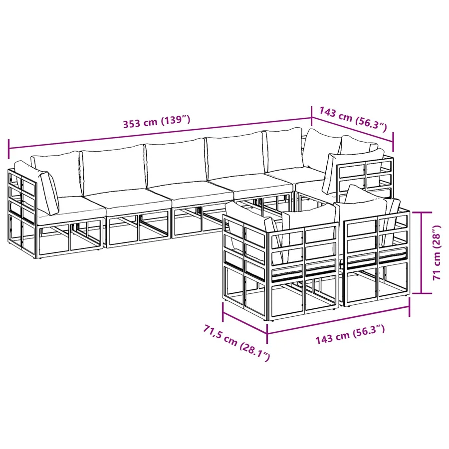 Ensemble de canapé de jardin avec coussin 9 pcs Noir Aluminium - 14