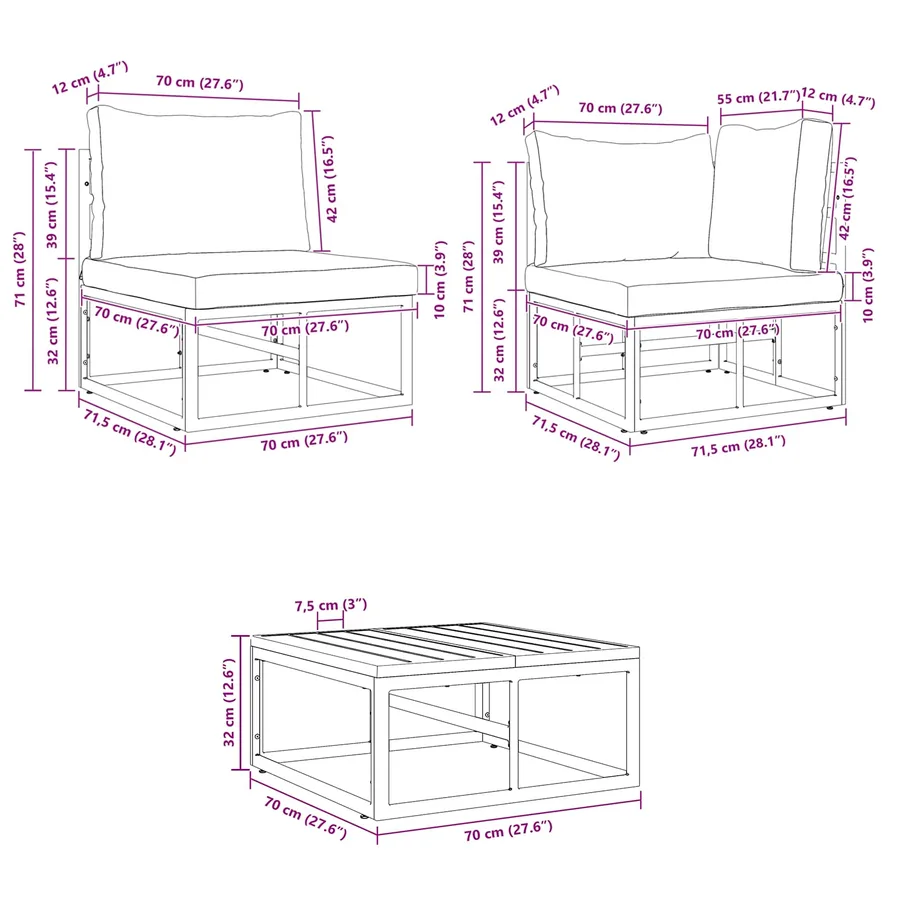 Ensemble de canapé de jardin avec coussin 9 pcs Noir Aluminium - 15