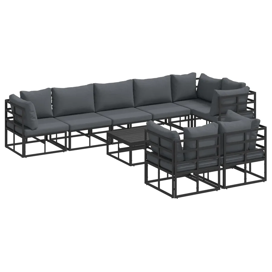 Ensemble de canapé de jardin avec coussin 9 pcs Noir Aluminium - 2