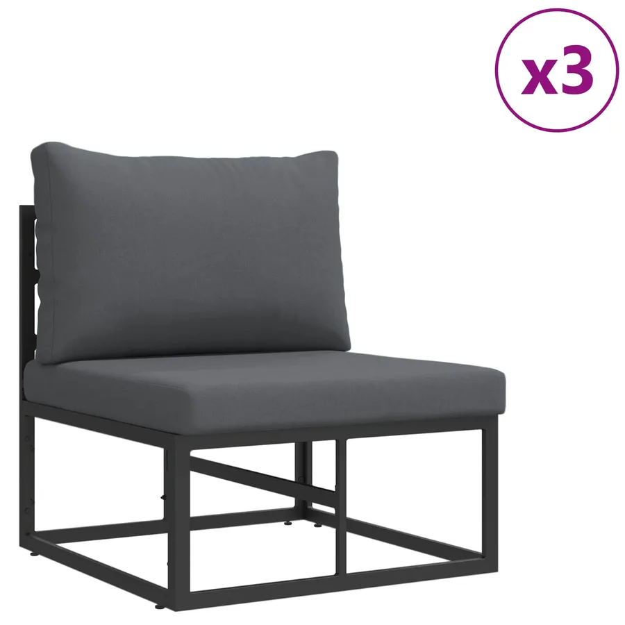 Ensemble de canapé de jardin avec coussin 9 pcs Noir Aluminium - 4