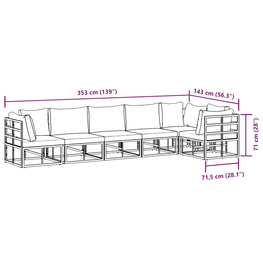 Ensemble de canapé de jardin avec coussin 6 pcs Noir Aluminium - 11