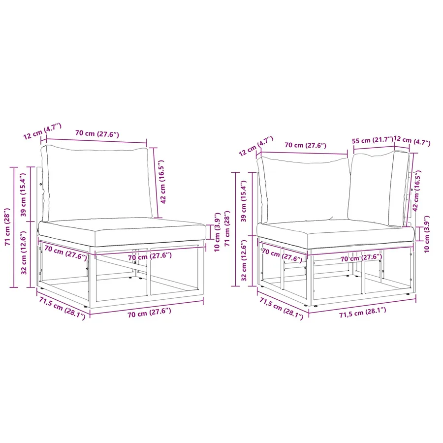 Ensemble de canapé de jardin avec coussin 6 pcs Noir Aluminium - 12