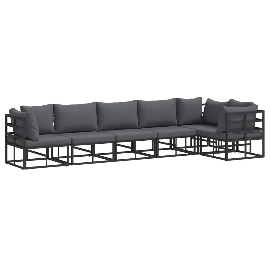 Ensemble de canapé de jardin avec coussin 6 pcs Noir Aluminium - 2