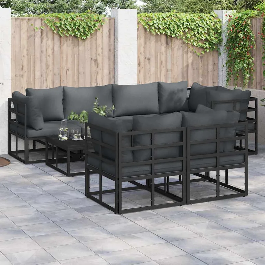Ensemble de canapé de jardin avec coussin 7 pcs Noir Acier