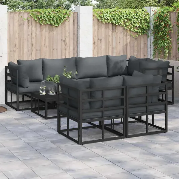 Ensemble de canapé de jardin avec coussin 7 pcs Noir Acier