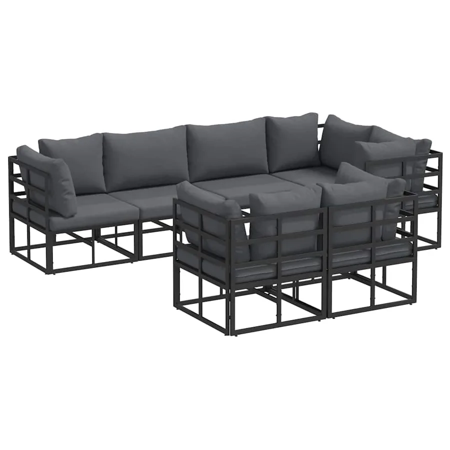Ensemble de canapé de jardin avec coussin 7 pcs Noir Acier - 2