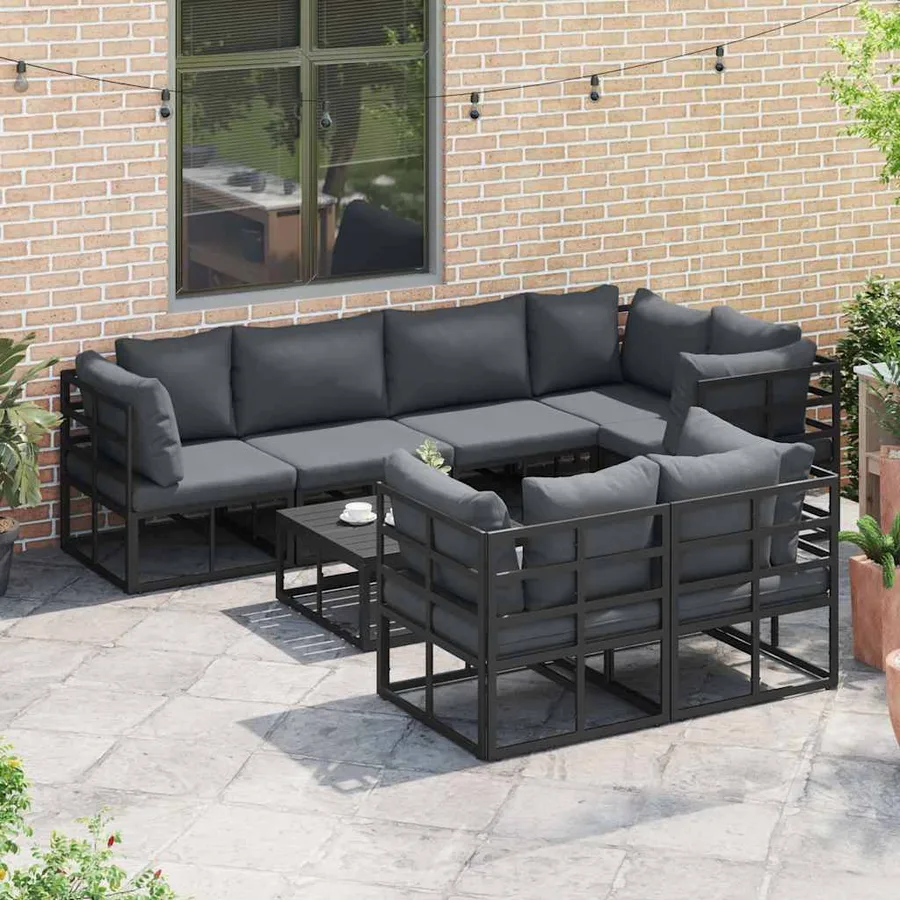 Ensemble de canapé de jardin avec coussin 7 pcs Noir Acier - 4