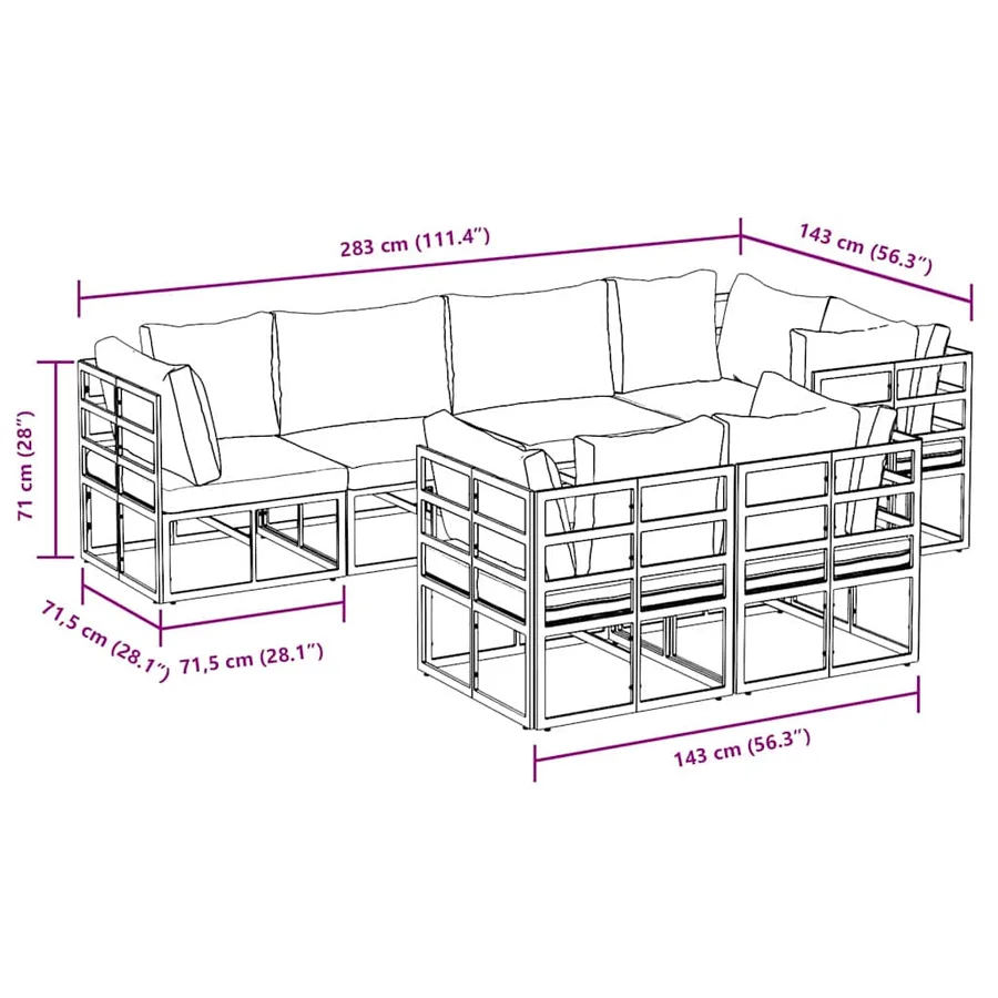 Ensemble de canapé de jardin avec coussin 7 pcs Noir Acier - 8