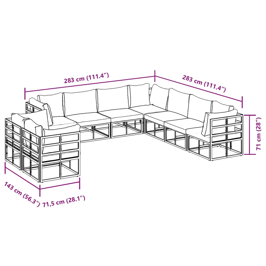 Ensemble de canapé de jardin avec coussin 9 pcs Noir Aluminium - 13