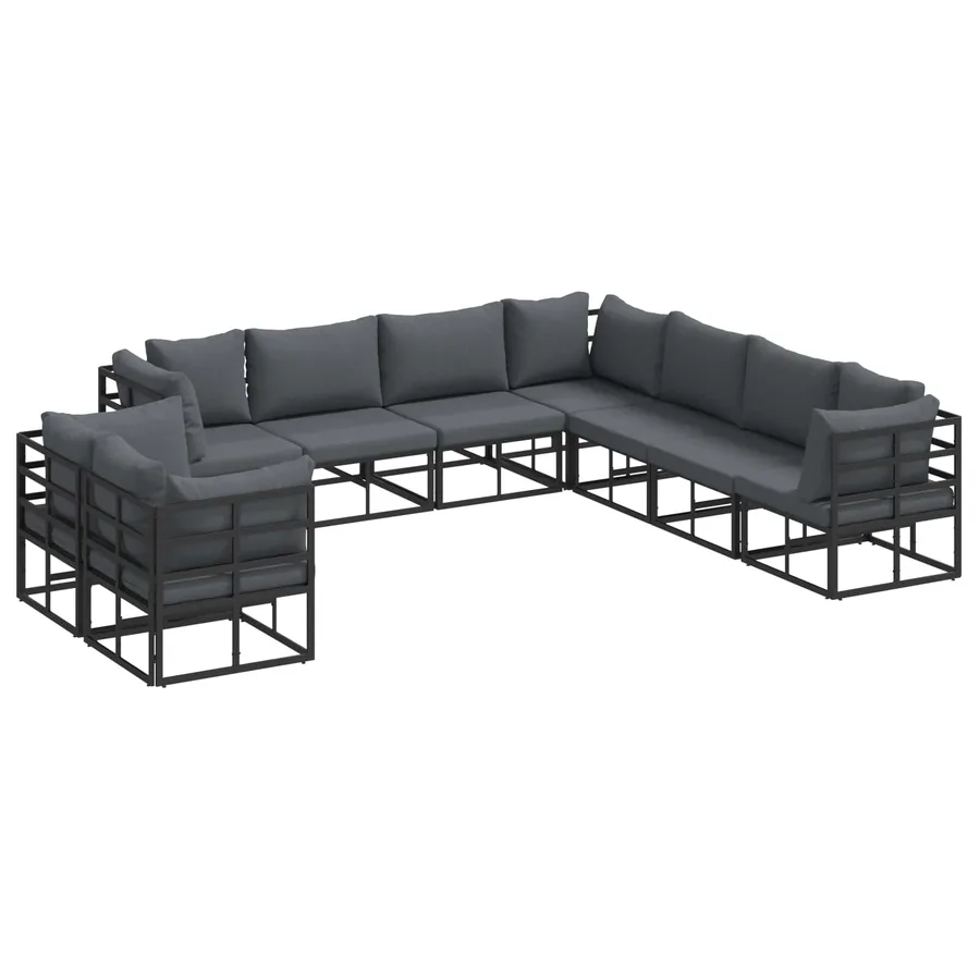 Ensemble de canapé de jardin avec coussin 9 pcs Noir Aluminium - 2
