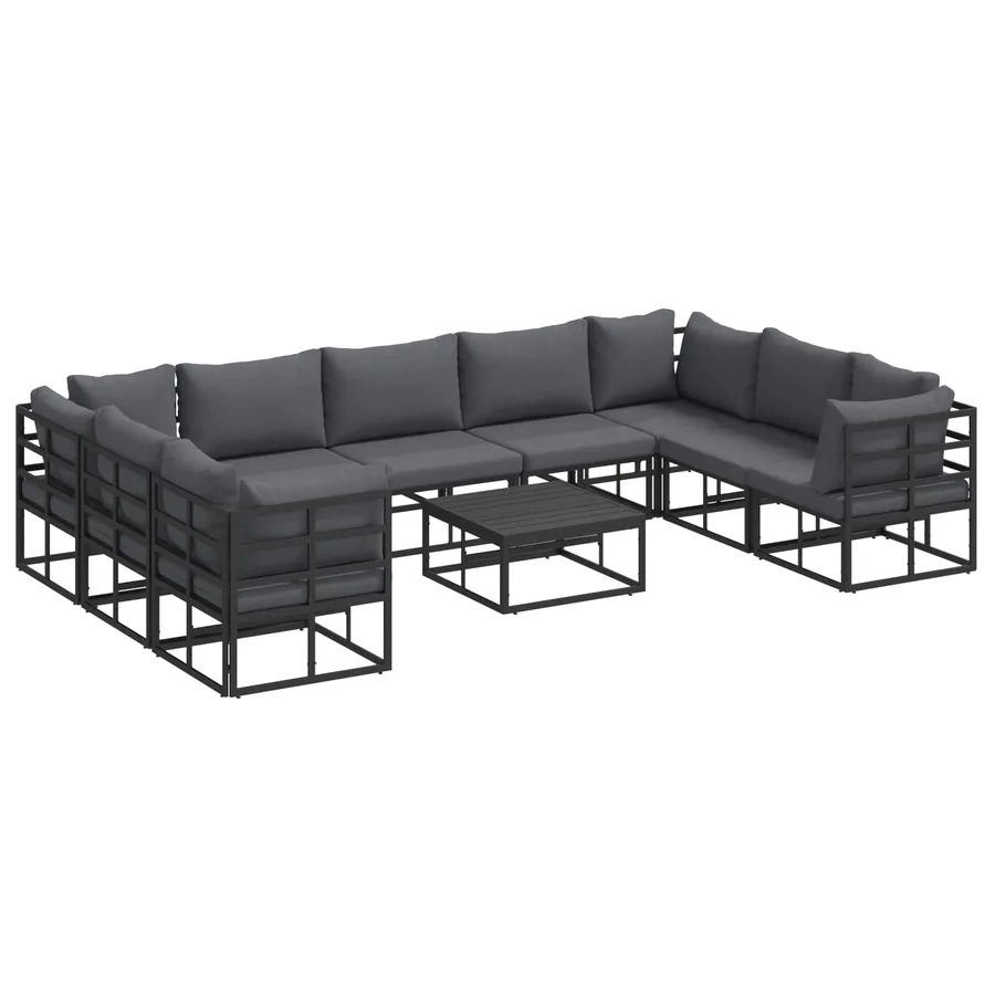 Ensemble de canapé de jardin avec coussin 10 pcs Noir Aluminium - 2