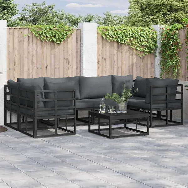Ensemble de canapé de jardin avec coussin 7 pcs Noir Aluminium