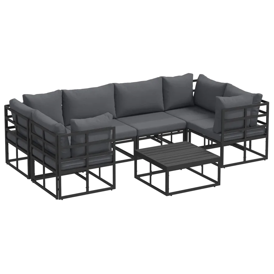 Ensemble de canapé de jardin avec coussin 7 pcs Noir Aluminium - 2
