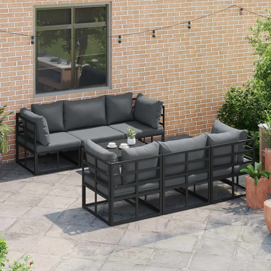 Ensemble de canapé de jardin avec coussin 7 pcs Noir Aluminium - 5