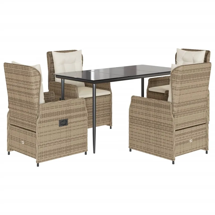 Ensemble à manger de jardin avec coussins 5pcs Beige poly rotin - 2
