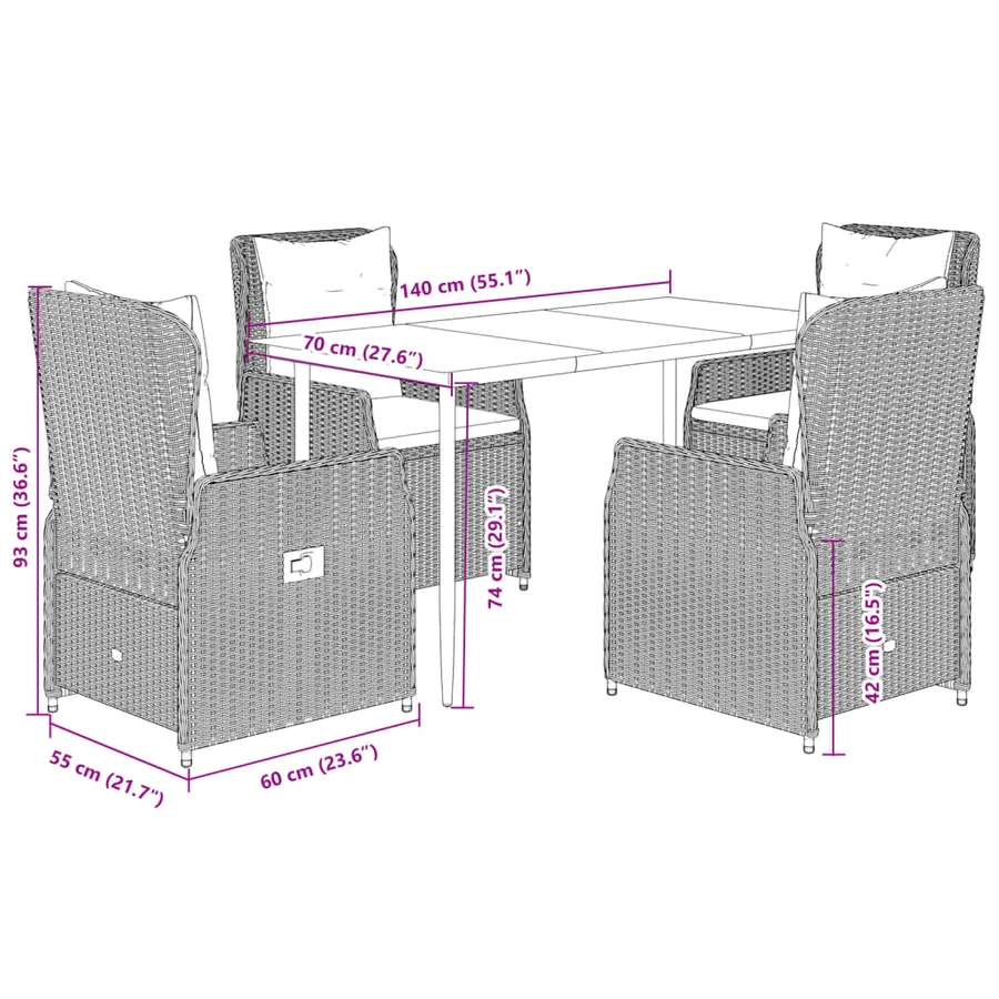 Ensemble à manger de jardin avec coussins 5pcs Beige poly rotin - 8