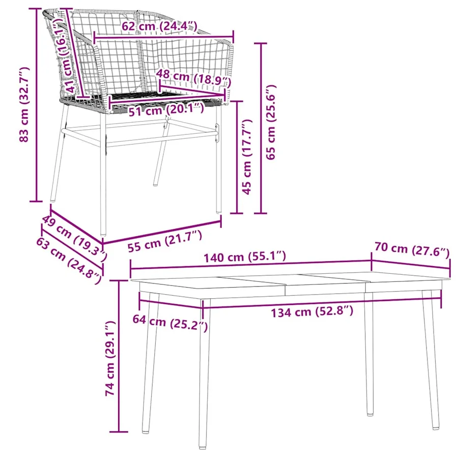 Ensemble à manger jardin 5pcs marron poly rotin verre - 10