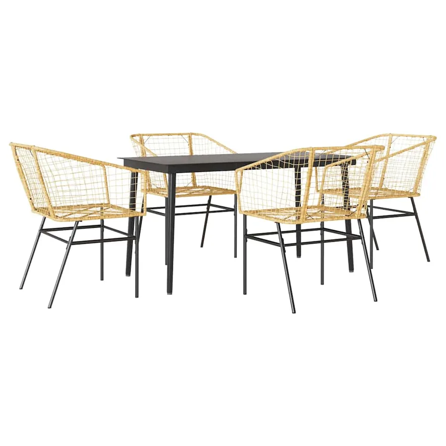 Ensemble à manger jardin 5pcs marron poly rotin verre - 2