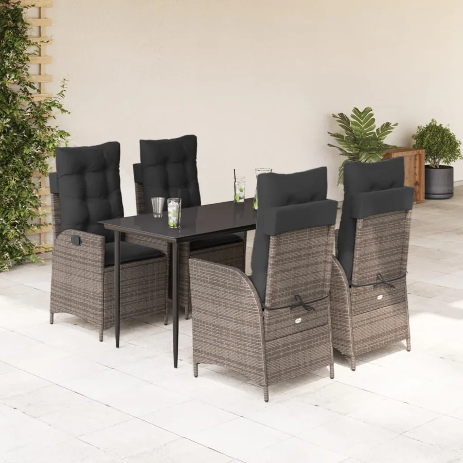 Ensemble à manger de jardin 5 pcs coussins gris résine tressée