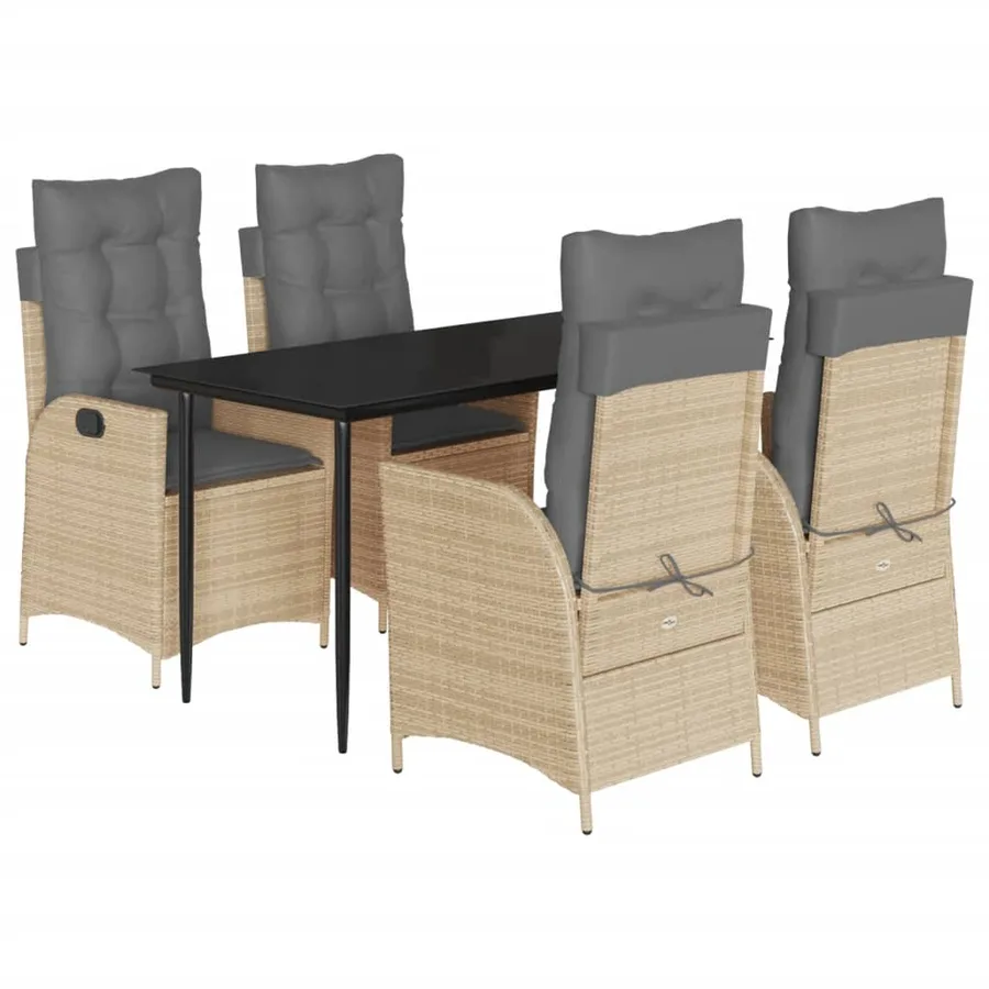 Ensemble à manger de jardin avec coussins 5pcs Beige poly rotin - 2
