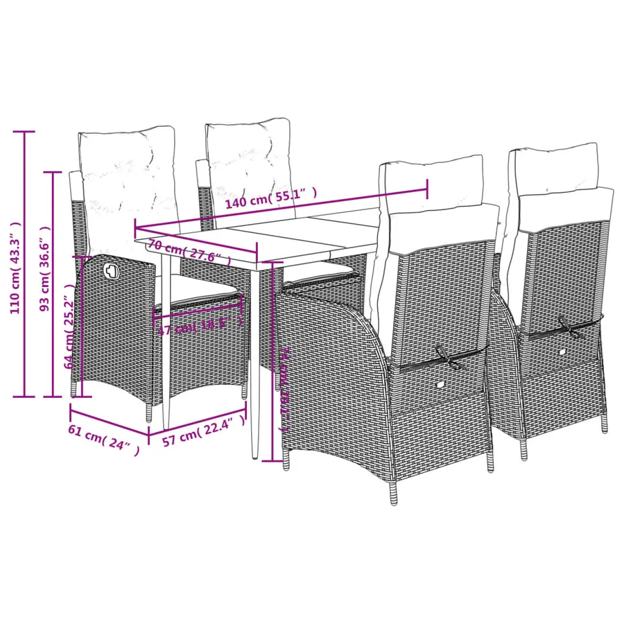 Ensemble à manger de jardin avec coussins 5pcs Beige poly rotin - 9