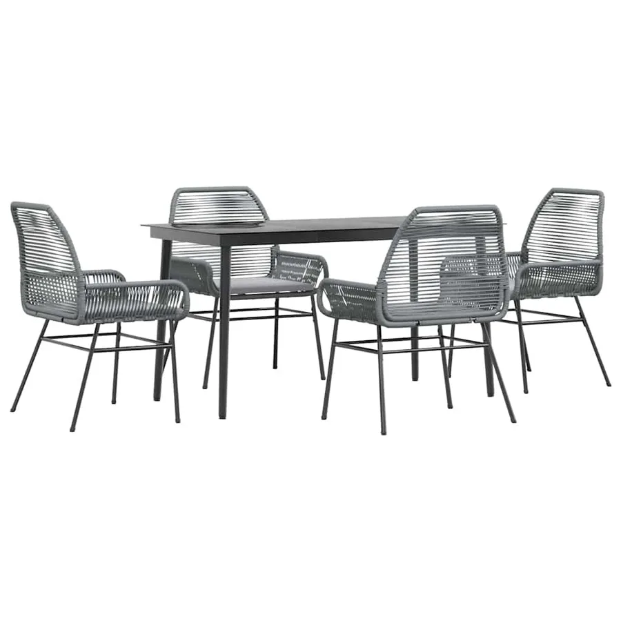 Ensemble à manger jardin coussins 5 pcs gris poly rotin verre - 2