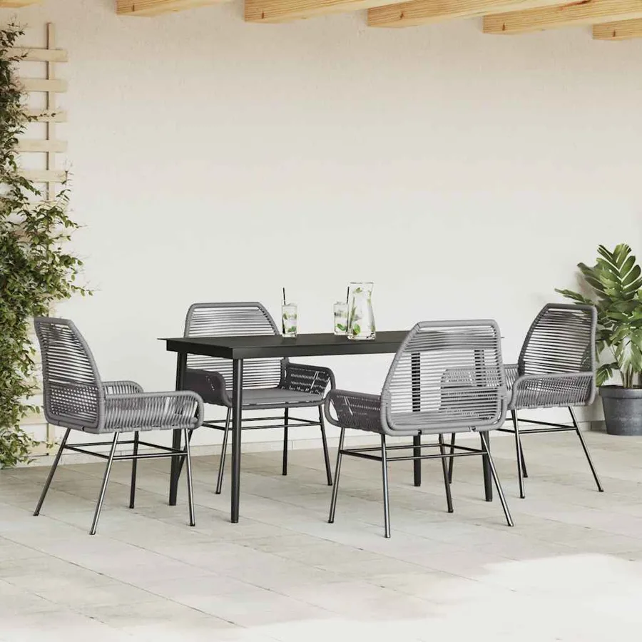 Ensemble à manger jardin coussins 5 pcs gris poly rotin verre - 3