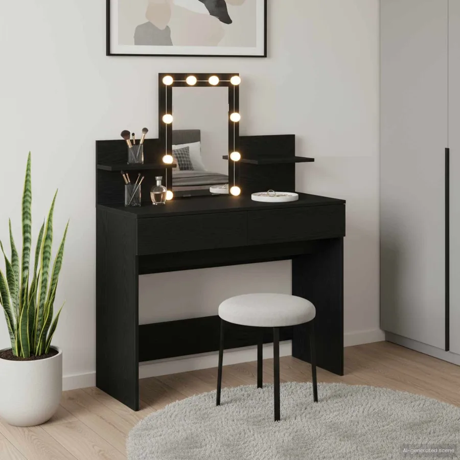 Table de Toilette avec tiroir Chêne noir 100 x 40 x 130 cm