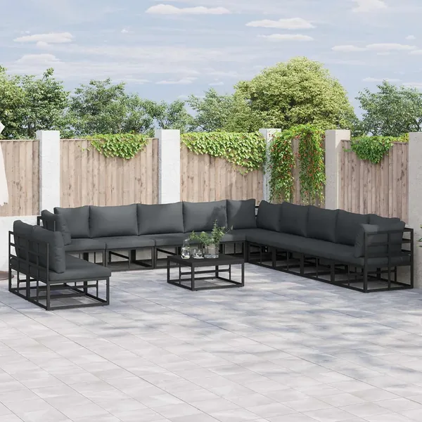 Ensemble de canapé de jardin avec coussin 11 pcs Noir Aluminium
