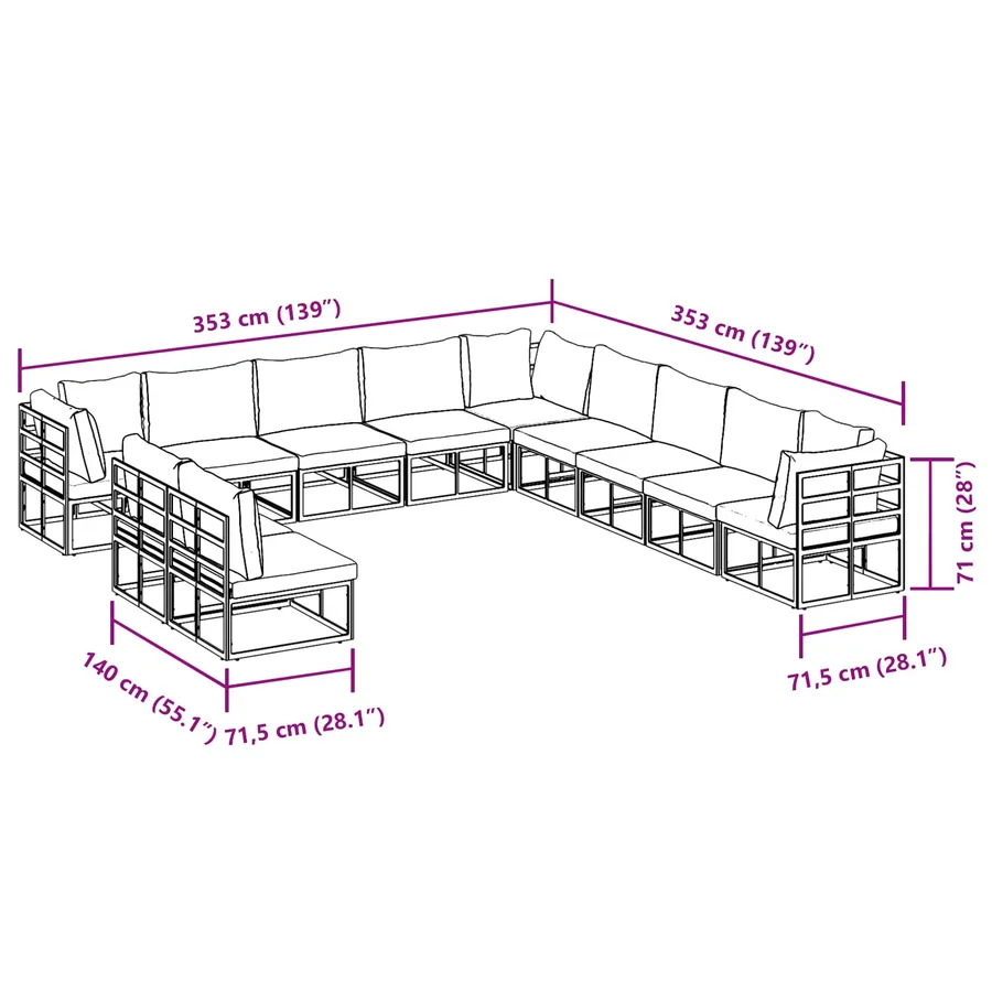 Ensemble de canapé de jardin avec coussin 11 pcs Noir Aluminium - 13