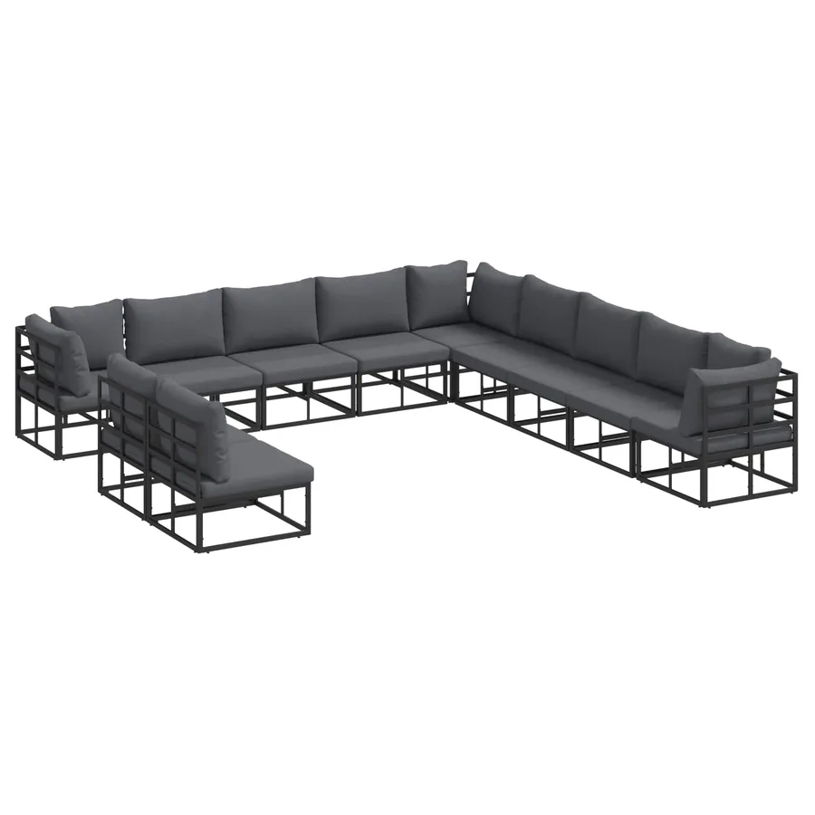 Ensemble de canapé de jardin avec coussin 11 pcs Noir Aluminium - 2