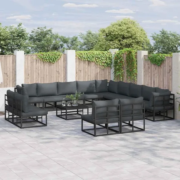 Ensemble de canapé de jardin avec coussin 13 pcs Noir Aluminium