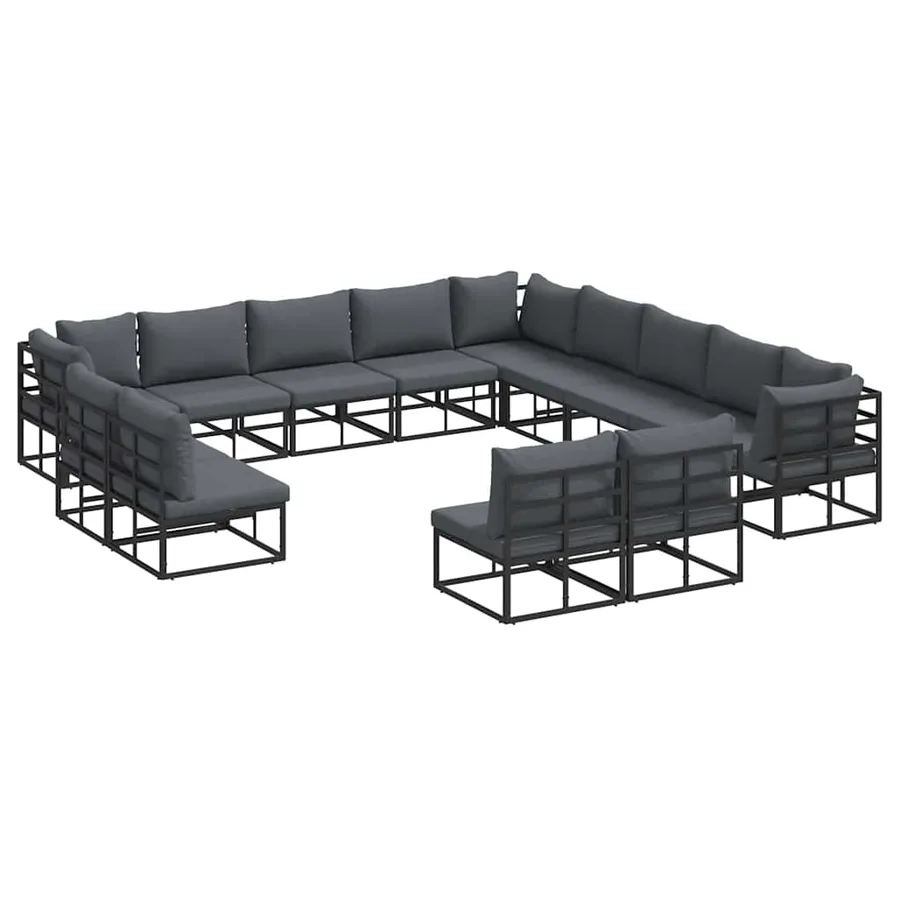 Ensemble de canapé de jardin avec coussin 13 pcs Noir Aluminium - 2