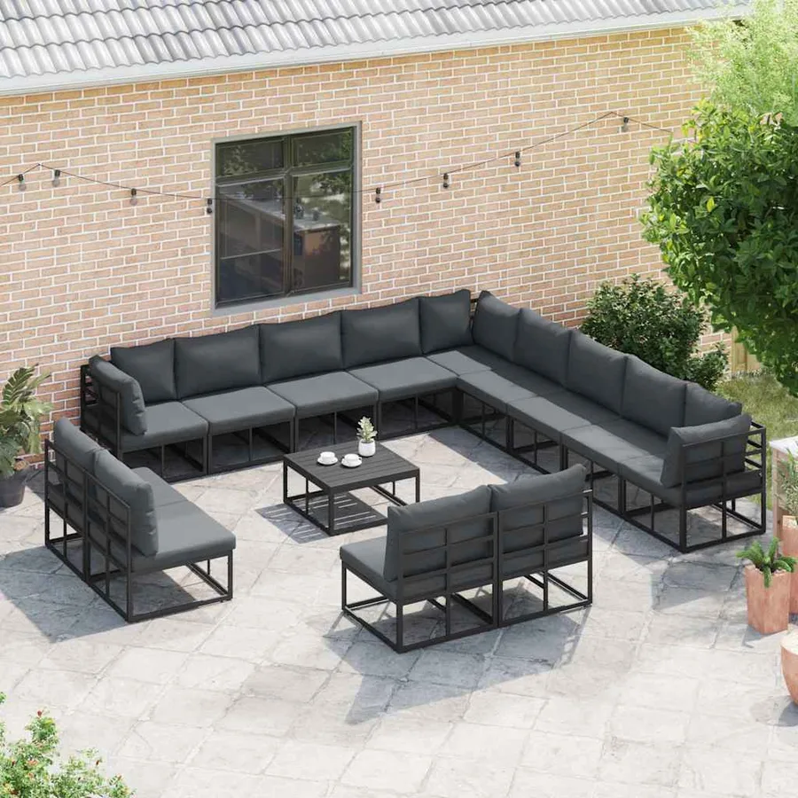 Ensemble de canapé de jardin avec coussin 13 pcs Noir Aluminium - 3