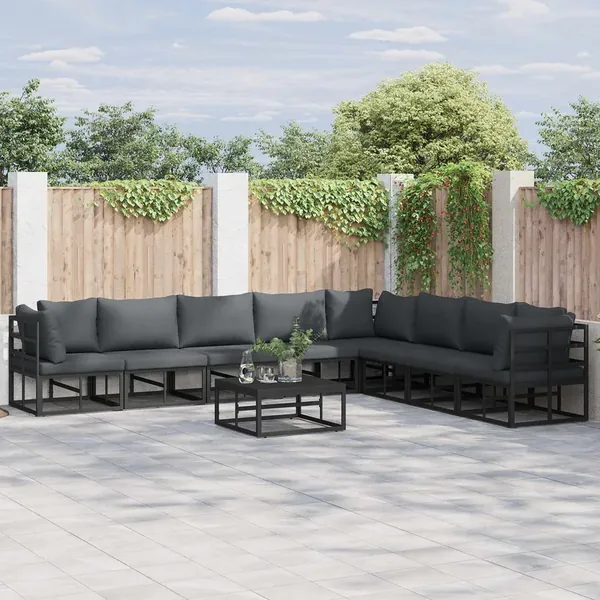Ensemble de canapé de jardin avec coussin 9 pcs Noir Aluminium