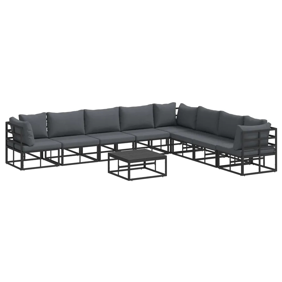 Ensemble de canapé de jardin avec coussin 9 pcs Noir Aluminium - 2